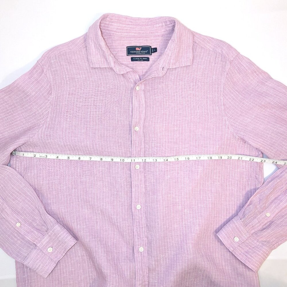 Vineyard Vines Men's | 100% Linen Purple Stripe Button Down Shirt | Size Large - Picture 6 of 8